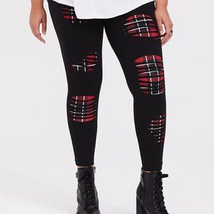 NWT TORRID Premium Legging - Slashed Plaid Underlay Black SIZE 2